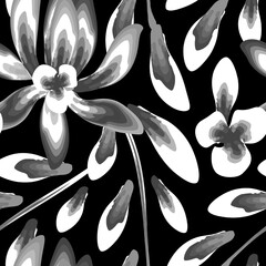 vintage floral seamless pattern on dark background. Simple nature flowers wallpaper. Nature ornament for textile, fabric, wallpaper, surface design. Flower silhouettes. monochromatic style