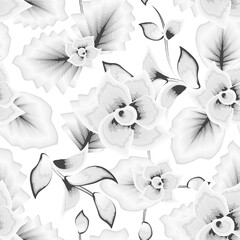 Simple nature floral background seamless pattern on white. Seamless pattern with hand drawn flowers. Fashionable seamless tropical pattern. Printing and textiles. foliage wallpaper. Floral background 
