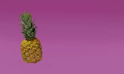 3d illustration, pineapple, pink background, copy space, 3d rendering.