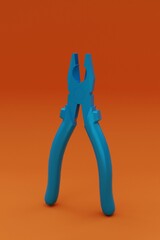 3D illustration, pliers, red background, 3d rendering