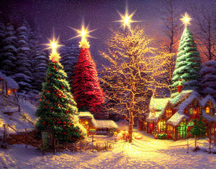 Snowy christmas background and trees