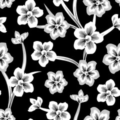 vintage floral seamless pattern on dark background. Simple nature floral background. Seamless pattern with hand drawn flowers. nature wallpaper. Fashionable seamless tropical pattern. textiles. fall