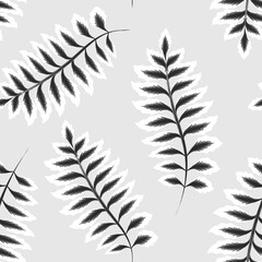 tropical leaves seamless pattern on gray background. foliage seamless pattern. vintage design. nature ornaments. wallpaper decorative. interior design. tropical background. prints texture. spring