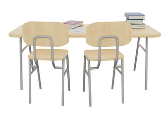 School desk with pile of books education.3D rendering