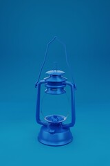 3D illustration, image of kerosene lamp, blue background, 3D rendering.