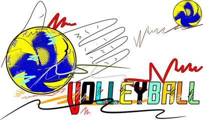 ball volleyball sport art brush style   colorful and line