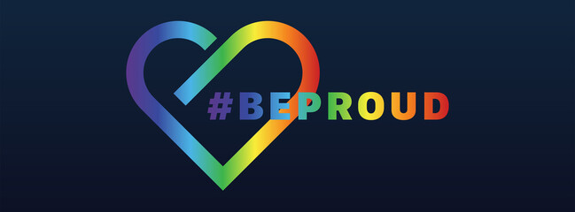 Be Proud Social Media Cover, Banner, Pride Month,, Heart, Rainbow, Pride Month Heart, Be proud banner, Love Heart Gradient