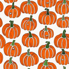 Halloween cute festive seamless pattern. Seamless background with pumpkins, skulls, bats, spiders, ghosts, bones, candies, spider web and. Great for wrapping paper or to incorporate in your design.