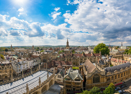 Aerial panorama of Oxford city in England