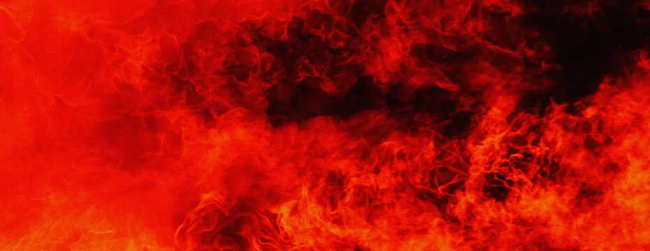 Dramatic view of fire background. Horizontal image. Copy space.