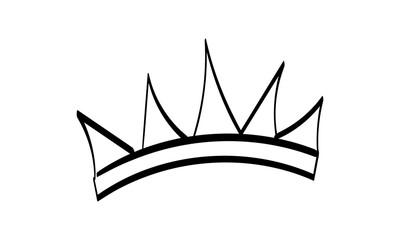 Hand drawn doodle crown. Crown logo hand drawn icon. Black doodle element isolated on white.