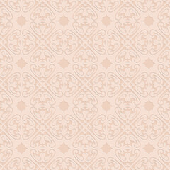 Beige seamless pattern, monochrome arabesque ornate arabic decoration, vector illustration