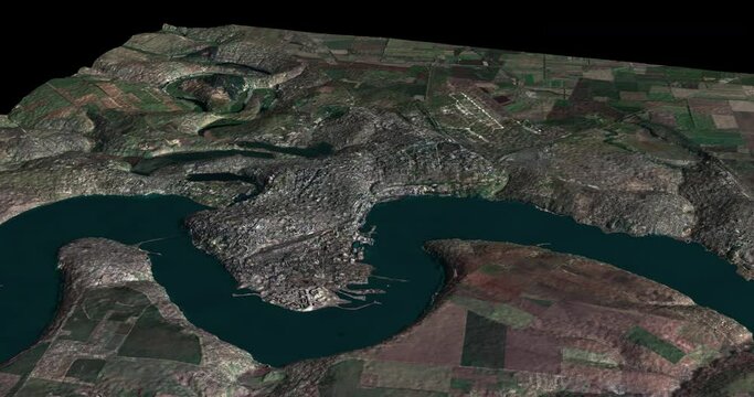 Mykolaiv map rotate 360 loop ccw with 3d relief 4K satellite ground height