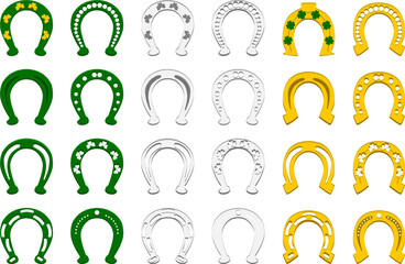 Irish holiday St Patrick day, set color horseshoes