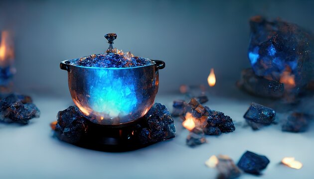 Cauldron Made From Crystals, Deep Blue Down Lighting, Octane Render