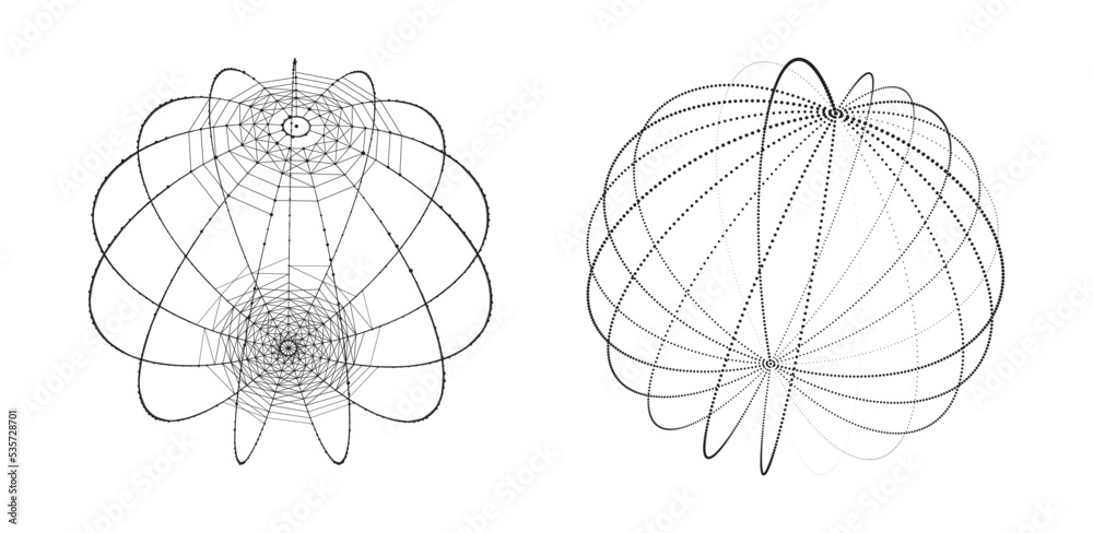 Aufkleber set of abstract spheres from points and lines on a white background. network connection structure. b