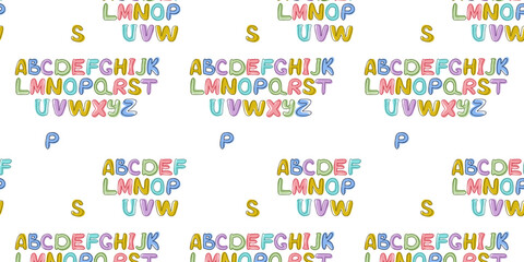 Seamless pattern set of cartoons in the English alphabet for the child abc . Hand drawing. Design for typography, banners, cards and more. Flat vector style.