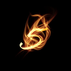 Fototapeta premium Burning fire number 5. Digit five with fire effect on black background. Vector eps10