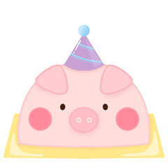 Cute pig cake cartoon illustration 