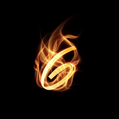 Burning fire number 6. Digit six with fire effect on black background. Vector eps10