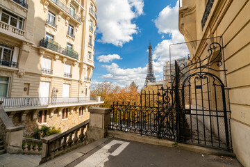 Fototapeta na wymiar Scenic view of Paris architecture in autumn season with Eiffel Tower in the background