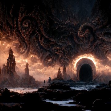 Portal to another World, dark dimension landscape cthulhu