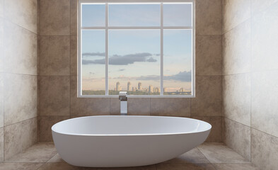 Modern bathroom including bath and sink. 3D rendering.
