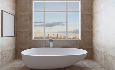 Abstract  toilet and bathroom interior for background. 3D rendering.. Mockup.   Empty paintings