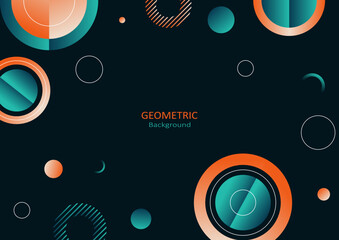 Abstract geometric template with orange and green round shapes on a dark background. Copy space for text. Landing page design. Vector Illustration.