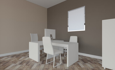 Modern office Cabinet.  3D rendering.   Meeting room. Mockup.   Empty paintings