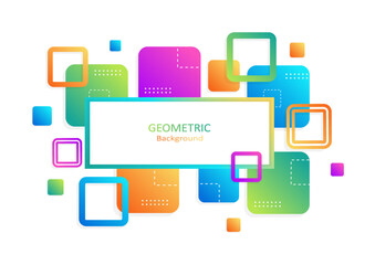 Abstract geometric template. Colorful flat design with gradient on square shapes. Design elements on white background with copy space for text. Landing page design. Vector Illustration.