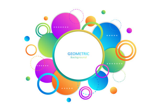 Abstract geometric template. Colorful flat design with gradient on round shapes. Design elements on white background with copy space for text. Landing page design. Vector Illustration.