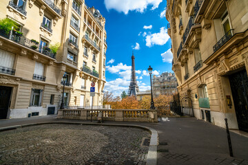 Scenic view of Paris architecture in autumn season with Eiffel Tower in the background