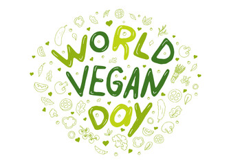 World Vegan Day. Vector Illustration of World Vegetarian Day for Social Media Post , Postcard, Banner, Greetingcard. Vector illustration on white background