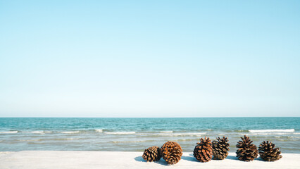 Christmas decorations on the beach, holiday and vacation concept