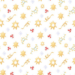 Christmas seamless pattern holy decorations. Perfect for New Year decorations, wrapping paper, invitations design.