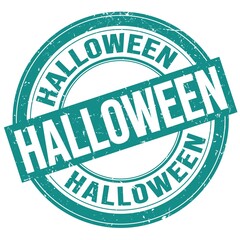 HALLOWEEN text written on blue round stamp sign