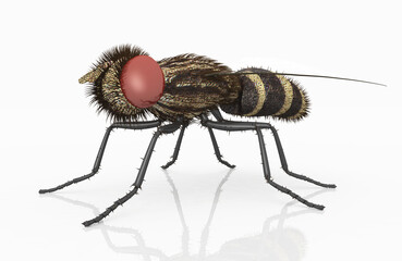 Fliege vor weißem Hintergrund