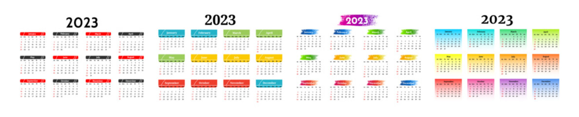 Calendar for 2023 isolated on a white background