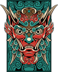 Vector illustration of komainu japanese lion 