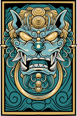 Obraz premium Vector illustration of komainu japanese lion 