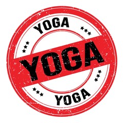 YOGA text written on red-black round stamp sign