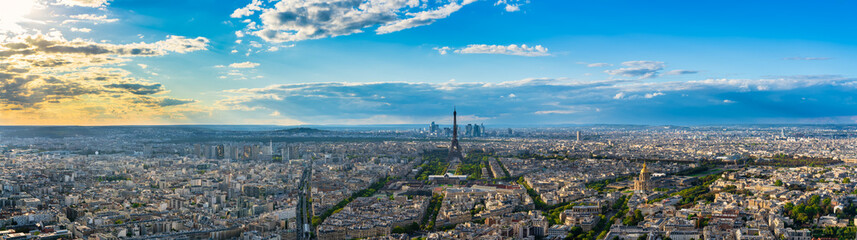 Aerial sunset view of Paris with Eiffel Tower, France