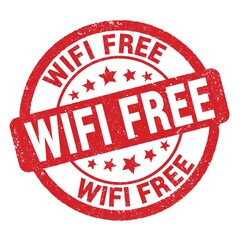 WIFI FREE text written on red round stamp sign.