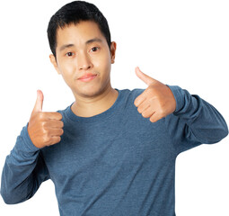 Young man showing approving doing positive gesture with hand.