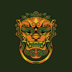 Vector illustration of komainu japanese lion 