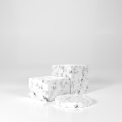 marble podium white background for products presentation 3d render