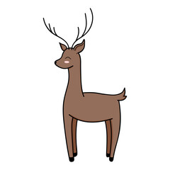 Reindeer cute childrens vector illustration. Doodle deer kids drawing