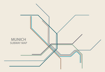 Munich city subway vector map colored