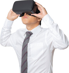 Studio portrait man wearing VR Headset.